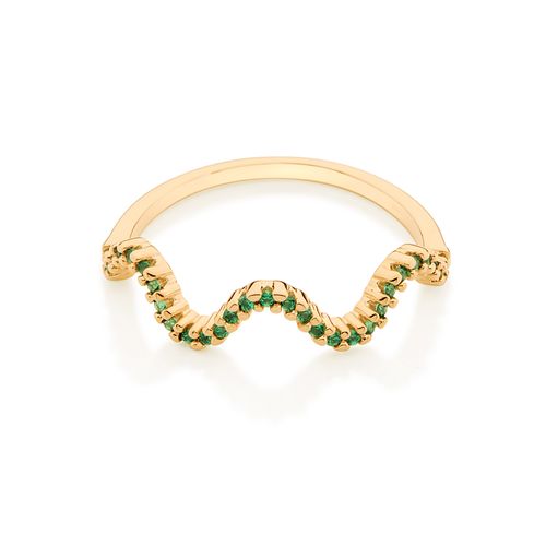ANEL ONDAS BANHADO A OURO 18K COM ZIRCÔNIAS