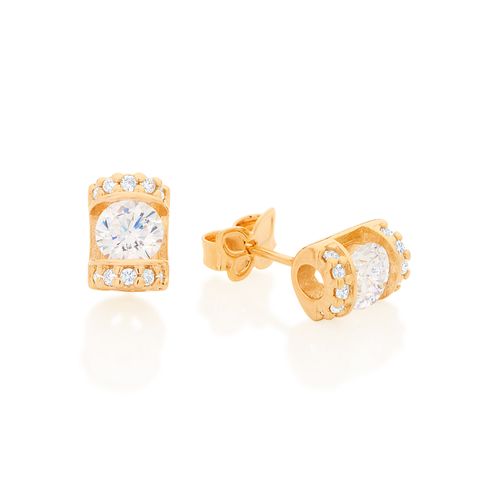 BRINCO RETANGULAR BANHADO A OURO 18K COM ZIRCÔNIAS
