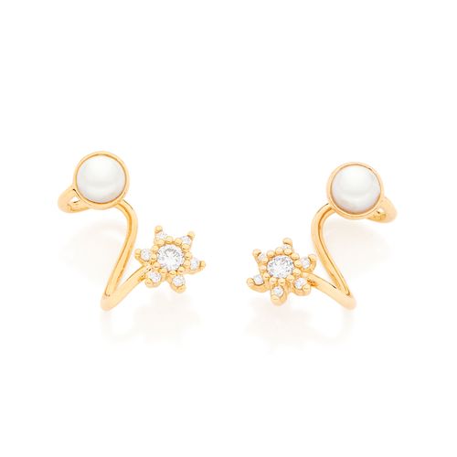 BRINCO BANHADO A OURO 18K  ESTRELA COM ZIRCÔNIAS E PÉROLAS SINTÉTICAS