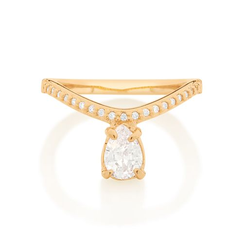 ANEL SOLITÁRIO CURVADO BANHADO A OURO 18K COM ZIRCÔNIAS