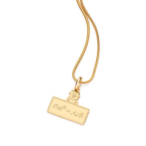 PINGENTE PLACA ESCRITO PAI AVÔ BANHADO A OURO 18K