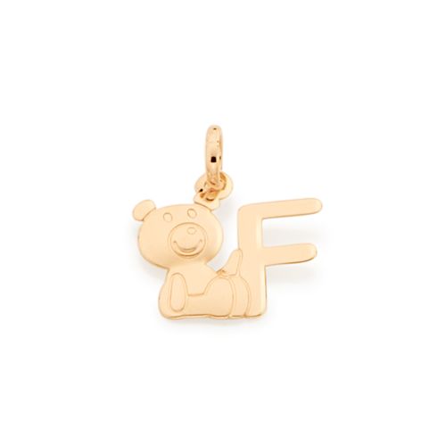PINGENTE URSO E LETRA BANHADO A OURO 18K-LETRA F