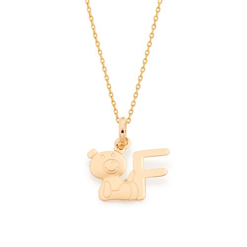 PINGENTE URSO E LETRA BANHADO A OURO 18K-LETRA F