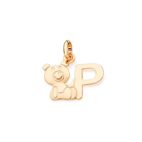 PINGENTE URSO E LETRA BANHADO A OURO 18K-LETRA P