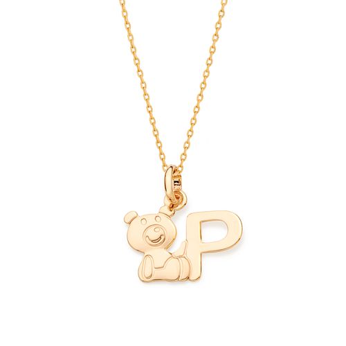 PINGENTE URSO E LETRA BANHADO A OURO 18K-LETRA P
