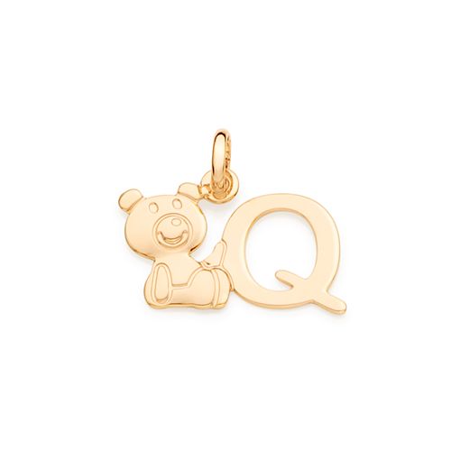 PINGENTE URSO E LETRA BANHADO A OURO 18K-LETRA Q