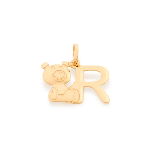 PINGENTE URSO E LETRA BANHADO A OURO 18K-LETRA R
