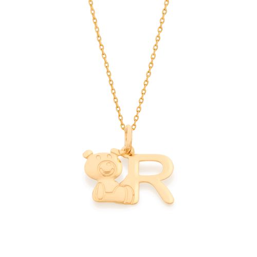 PINGENTE URSO E LETRA BANHADO A OURO 18K-LETRA R