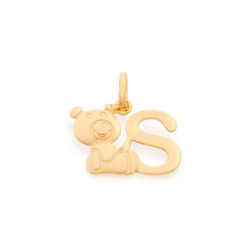 PINGENTE URSO E LETRA BANHADO A OURO 18K-LETRA S