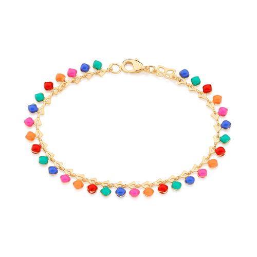 PULSEIRA ELOS TRIANGULARES BANHADA A OURO 18K COM BOLAS DE RESINA