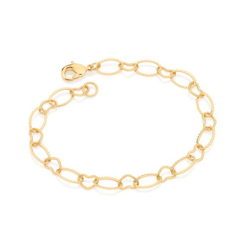 PULSEIRA ELOS OVAIS E CORAÇÕES BANHADA A OURO 18K