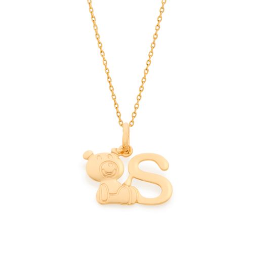 PINGENTE URSO E LETRA BANHADO A OURO 18K-LETRA S