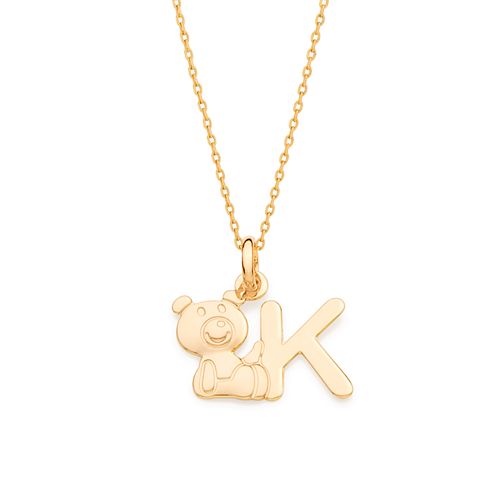 PINGENTE URSO E LETRA BANHADO A OURO 18K-LETRA K