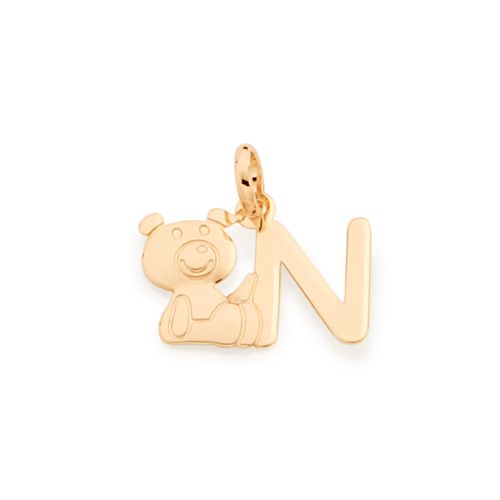 PINGENTE URSO E LETRA BANHADO A OURO 18K-LETRA N