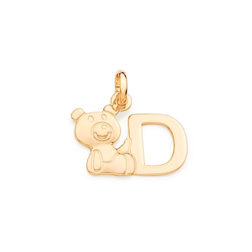 PINGENTE URSO E LETRA BANHADO A OURO 18K-LETRA D