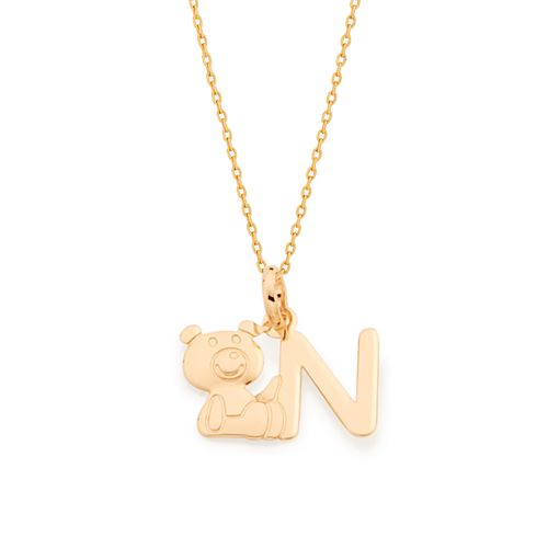 PINGENTE URSO E LETRA BANHADO A OURO 18K-LETRA N