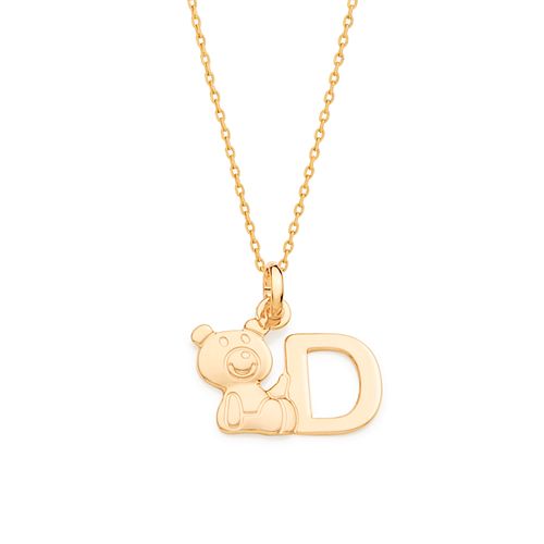 PINGENTE URSO E LETRA BANHADO A OURO 18K-LETRA D