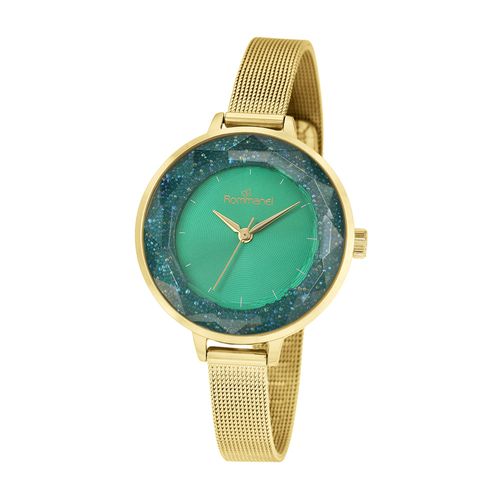 RELÓGIO ANALÓGICO SOCIAL DOURADO COM MOSTRADOR VERDE