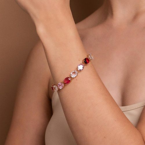 PULSEIRA BANHADA A OURO 18K COM CRISTAIS E ZIRCÔNIAS OVAIS