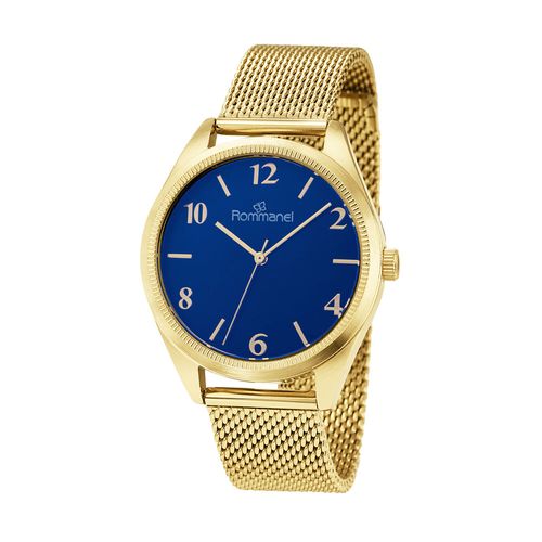 RELÓGIO ANALÓGICO SOCIAL DOURADO COM AZUL