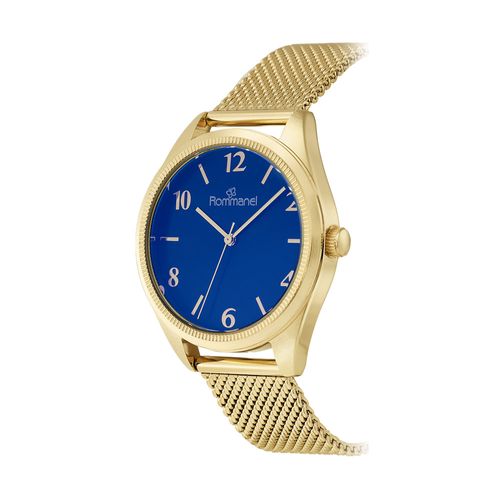 RELÓGIO ANALÓGICO SOCIAL DOURADO COM AZUL