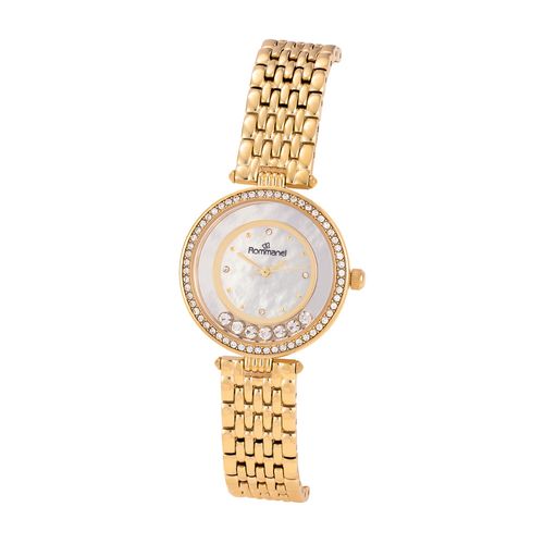 RELÓGIO ANÁLOGICO SOCIAL DOURADO COM CRISTAIS