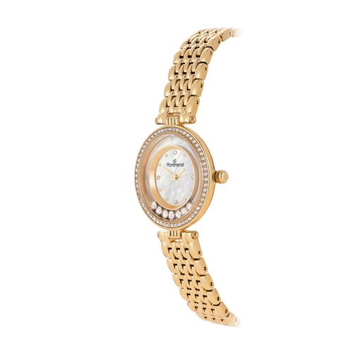 RELÓGIO ANÁLOGICO SOCIAL DOURADO COM CRISTAIS