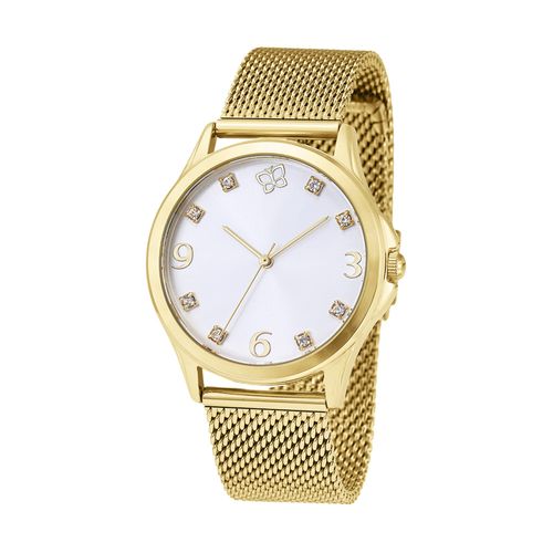 RELÓGIO ANALÓGIO SOCIAL DOURADO COM CRISTAIS