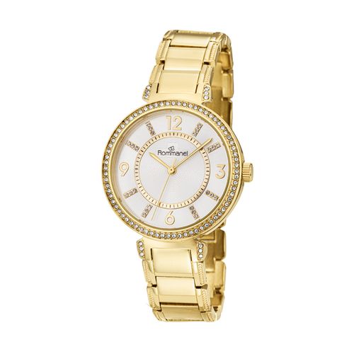 RELÓGIO ANALÓGICO SOCIAL DOURADO COM CRISTAIS