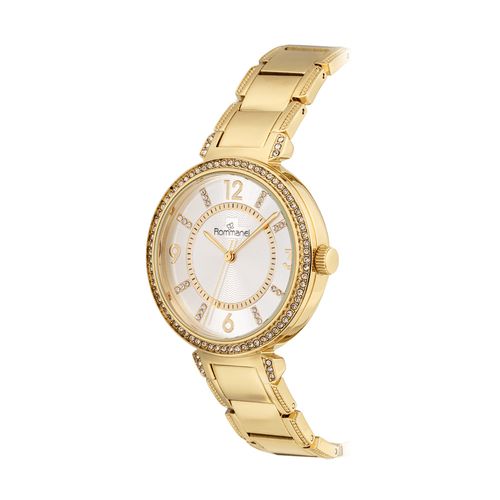 RELÓGIO ANALÓGICO SOCIAL DOURADO COM CRISTAIS