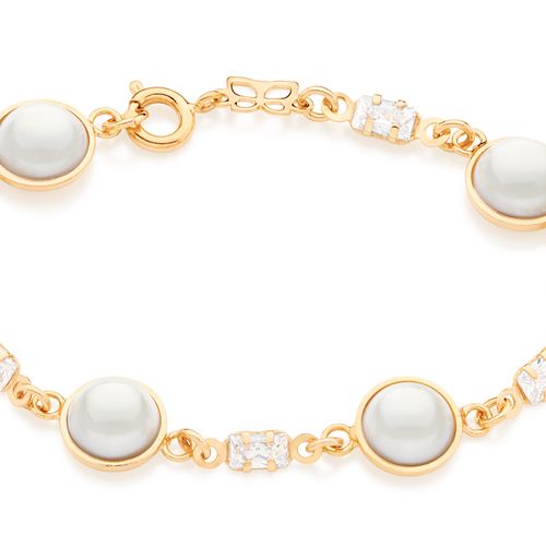 PULSEIRA BANHADA A OURO 18K COM PÉROLAS E ZIRCÔNIAS