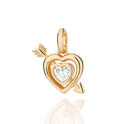 PINGENTE CORAÇÃO COM FLECHA BANHADO A OURO 18K COM ZIRCÔNIA