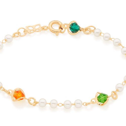 PULSEIRA BANHADA A OURO 18K COM PÉROLAS E CRISTAIS