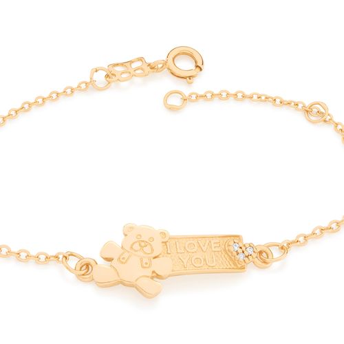 PULSEIRA INFANTIL BANHADA A OURO 18K COM URSO DE PELÚCIA
