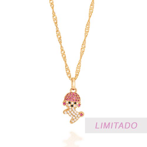PINGENTE CACHORRA BANHADO A OURO 18K COM ZIRCÔNIAS