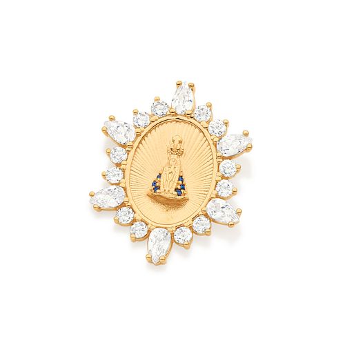 PINGENTE NOSSA SENHORA APARECIDA BANHADO A OURO 18K COM ZIRCÔNIAS