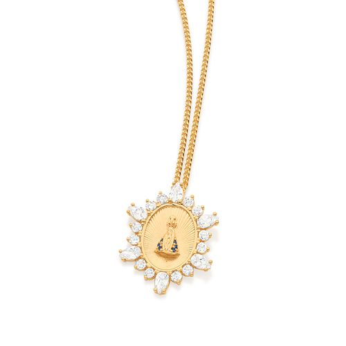 PINGENTE NOSSA SENHORA APARECIDA BANHADO A OURO 18K COM ZIRCÔNIAS