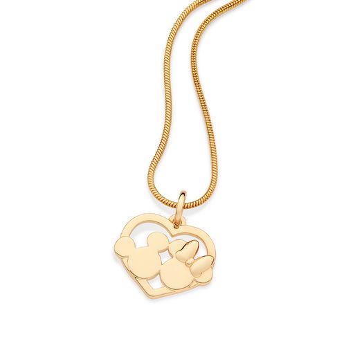 PINGENTE CORAÇÃO MICKEY E MINNIE LOVE BANHADO A OURO