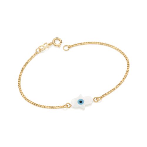 PULSEIRA MÃO DE FÃTIMA COM OLHO GREGO BANHADA A OURO 18K