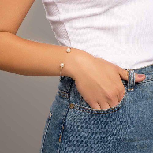 BRACELETE FOLHEAOD A OURO 18K COM PÉROLAS