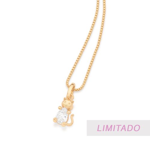 PINGENTE GATO BANHADO A OURO 18K COM ZIRCÔNIA