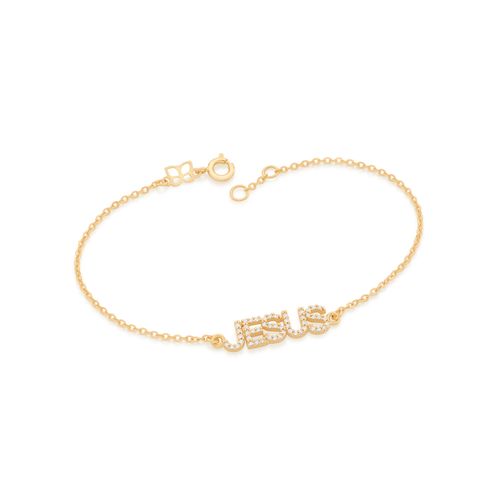 PULSEIRA ESCRITO JESUS BANHADA A OURO 18K COM ZIRCÔNIAS