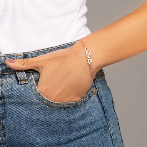 PULSEIRA ESCRITO JESUS BANHADA A OURO 18K COM ZIRCÔNIAS