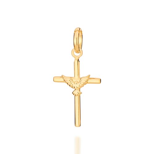 PINGENTE CRUZ COM ESPÍRITO SANTO BANHADO A OURO 18K