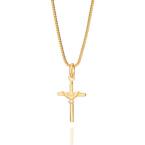 PINGENTE CRUZ COM ESPÍRITO SANTO BANHADO A OURO 18K