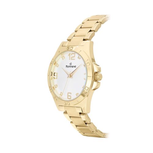 RELÓGIO ANALÓGICO SOCIAL DOURADO COM CRISTAIS