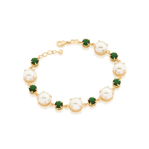 PULSEIRA COM PÉROLAS E CRISTAIS BANHADO A OURO 18K