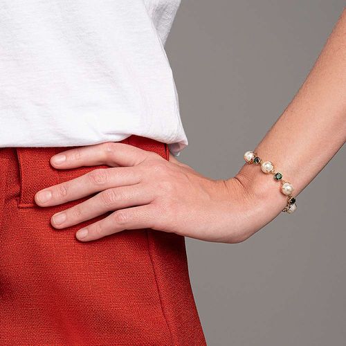 PULSEIRA COM PÉROLAS E CRISTAIS BANHADO A OURO 18K