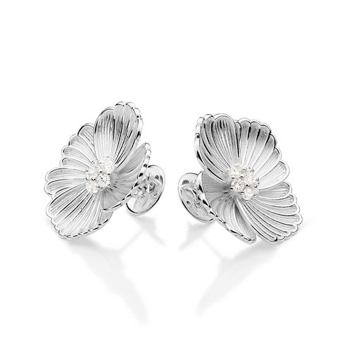 BRINCO BOTÃO FLOR DE PRATA MACIÇA 925 COM ZIRCÔNIAS