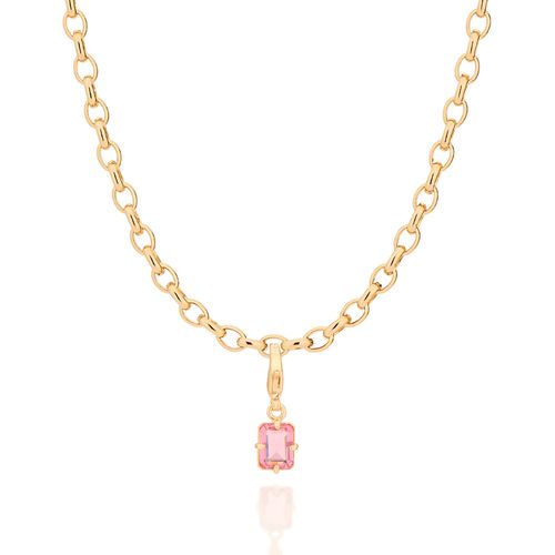 BERLOQUE RETANGULAR BANHADO A OURO 18K COM CRISTAL